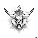 A Chicana clown wearing a,baphomet mask tattoo design idea