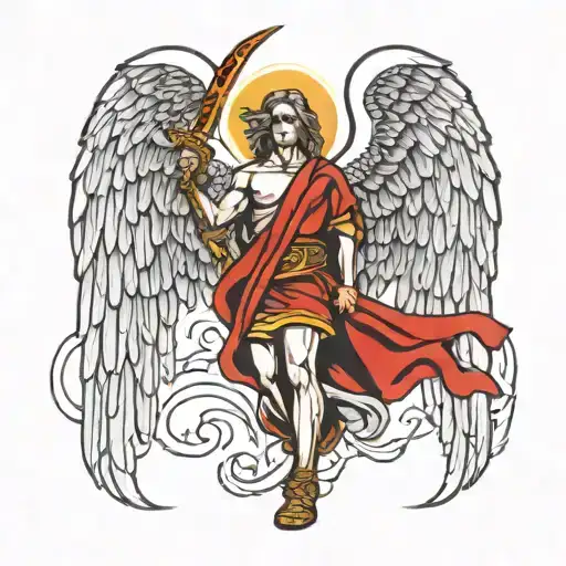 biblical angel holding a sword tattoo design idea