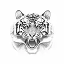 A realistic portrait of a tiger roaring in front of a river tattoo design idea