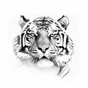 A realistic portrait of a tiger roaring in front of a river tattoo design idea