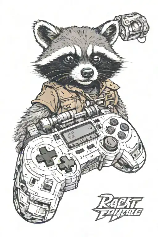 rocket raccoon back to the future Nintendo controller merging tattoo design idea