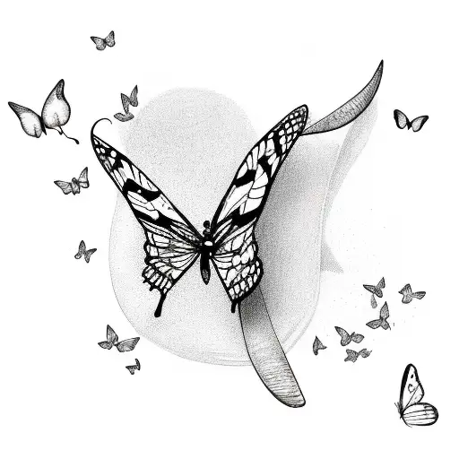 Playful beagle catching butterflies in a sketch style tattoo design idea