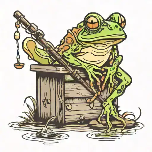 frog fishing on a dock tattoo design idea