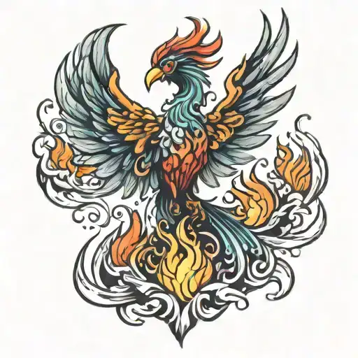 phoenix rising from flames tattoo design idea