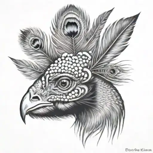 buffalo tattoo design featuring a peacock feather  tattoo design idea