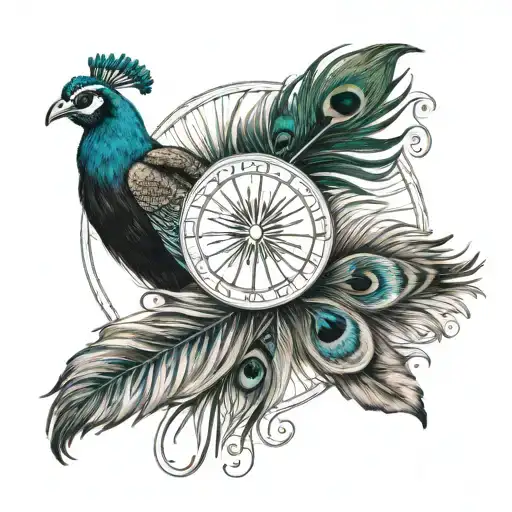 peacock feather and Buffalo  tattoo design idea