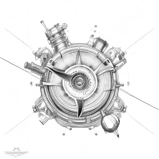 Intricate mechanical details of an aircraft engine tattoo design idea