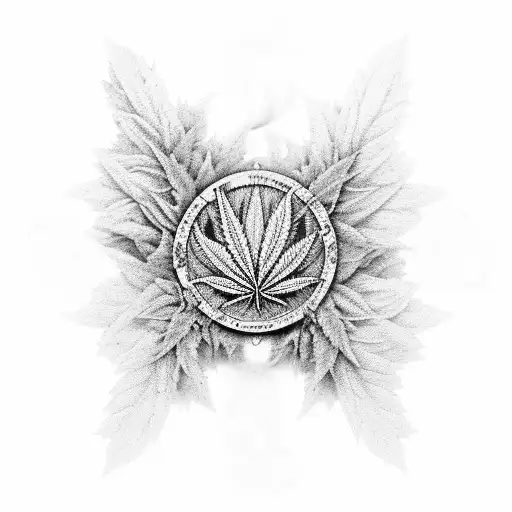 A psychedelic music equalizer made of weed leaves and smoke tattoo design idea