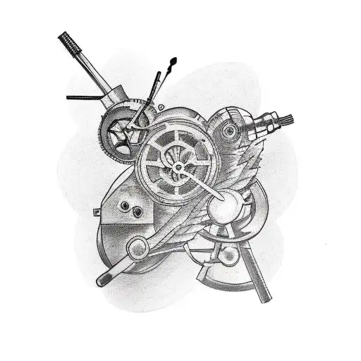 A tattoo design featuring a group of friends gathered around a tattoo machine, symbolizing the bond and camaraderie among tattoo artists tattoo design idea