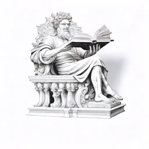 marcus aurelius statue reading a book tattoo design idea