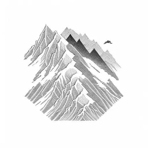 Mountain Range wrap around quad tattoo design idea