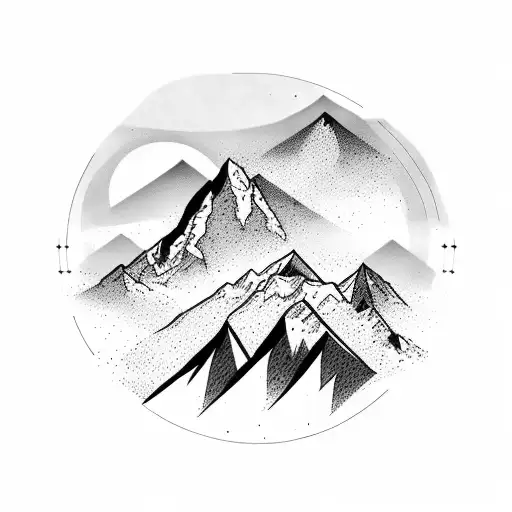 realistic Mountain Range wrap around quad tattoo design idea