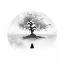 A lone tree standing tall in the middle of a vast sea, representing strength and solitude tattoo design idea