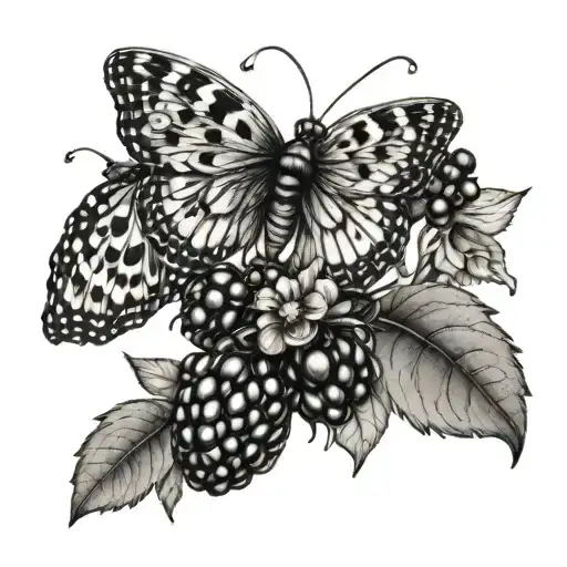 blackberries, butterflies, ladybugs, flowers intertwined tattoo design idea
