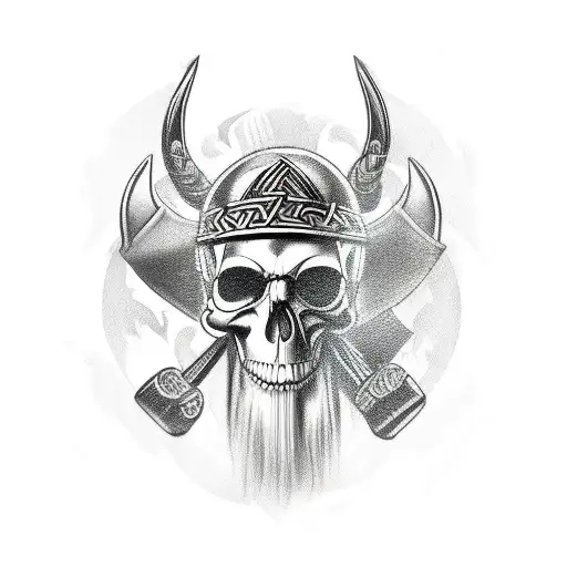 A tattoo machine with intricate viking patterns and a skull as the grip tattoo design idea
