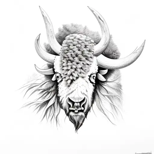 bison skull with sagebrush tattoo design idea