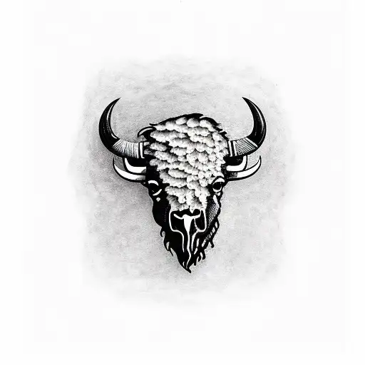 bison skull with sagebrush tattoo design idea