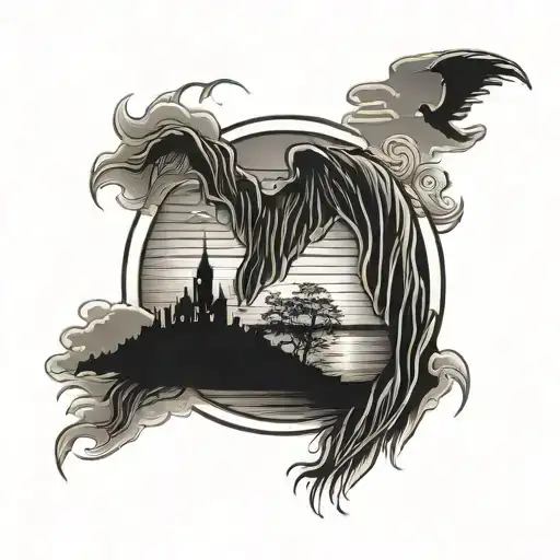 sunset, loss, dad tattoo design idea