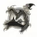 sunset, loss, dad tattoo design idea