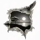 sunset, loss, dad tattoo design idea