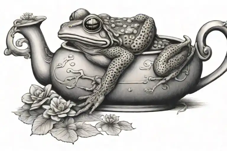 bullfrog bathing in a teapot  tattoo design idea
