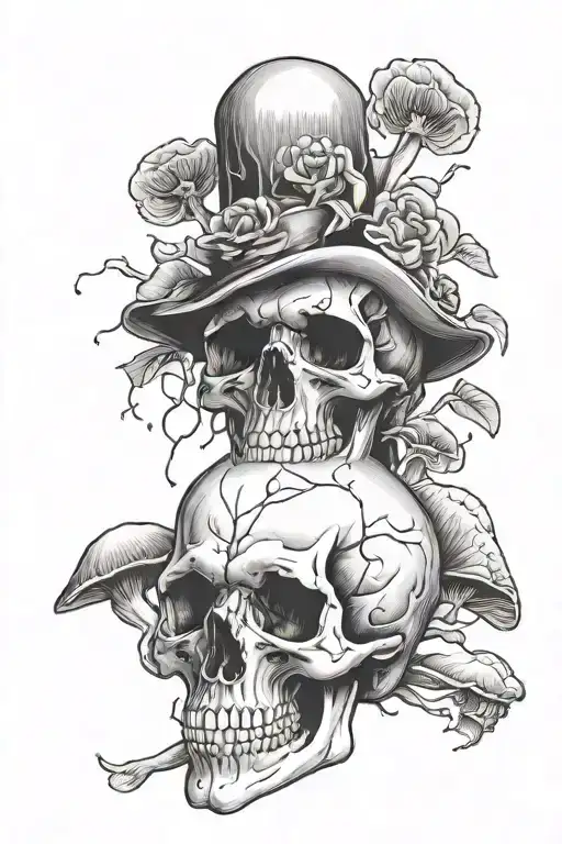 skull and mushrooms tattoo design idea