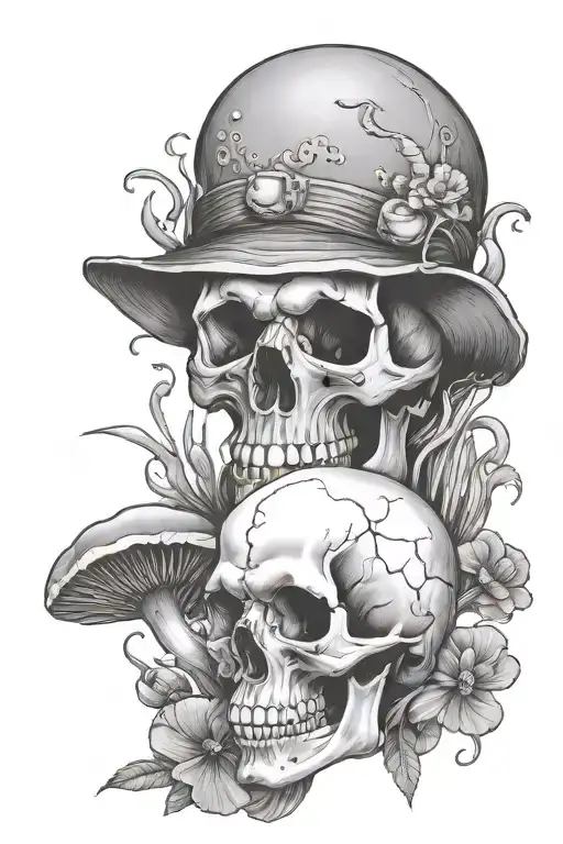 skull and mushrooms tattoo design idea