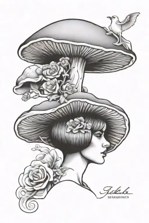 mushroom head lady   tattoo design idea