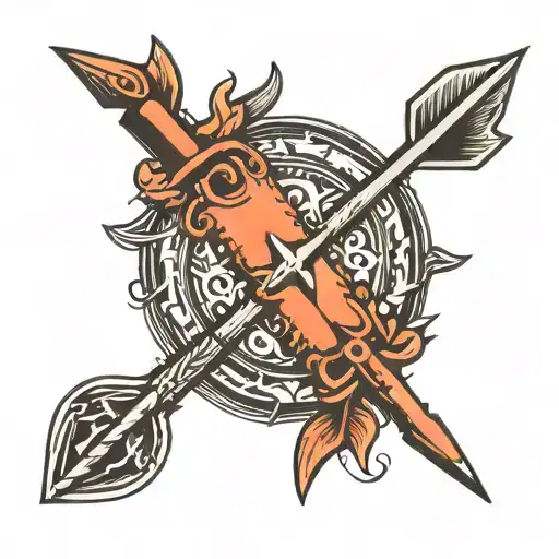 Hebrew letters in the shape of a arrow weapon tattoo design idea