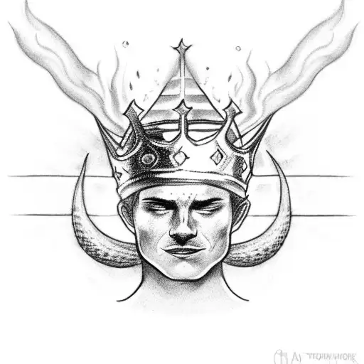 King's Crown with horns and a halo on fire tattoo design idea