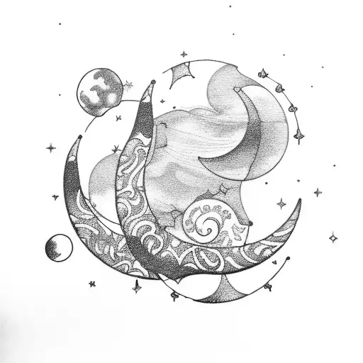 crescent moons with lavender  tattoo design idea