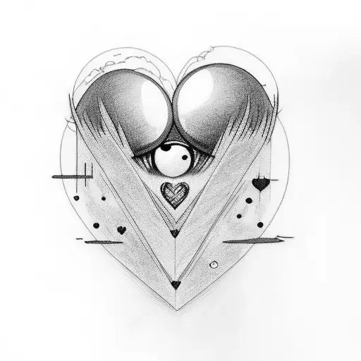Black heart with the eye of real pic of black_hole and a heart break with little blood around and two black wings tattoo design idea