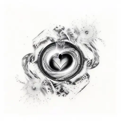 Black+heart with the eye of real pic of black_hole and a heart break with little blood around and two black wings tattoo design idea