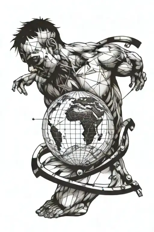 atlas holding the world with dotted lines connecting tattoo design idea