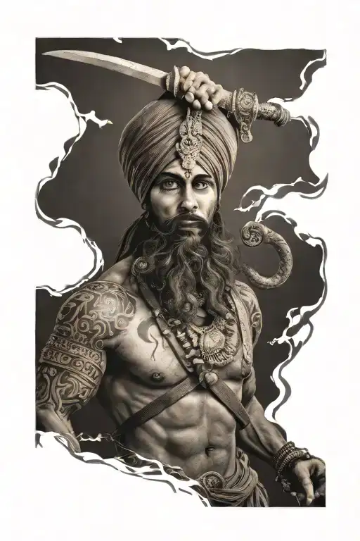 sikh warrior battling inner demons tattoo design idea