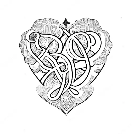 tattoo mixing letters B and H in a heart tattoo design idea