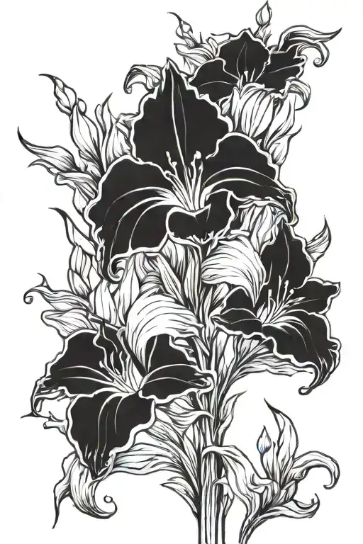 gladiolus flowers poppy flowers tim burton style tattoo design idea
