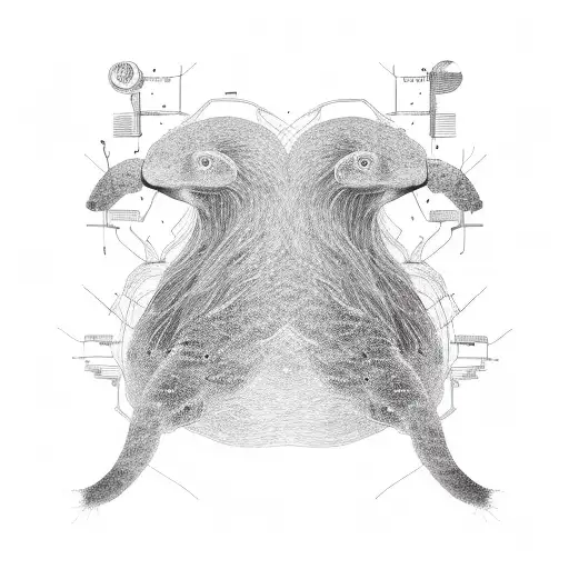 Platypus with body colored with image of brain nueral network  tattoo design idea