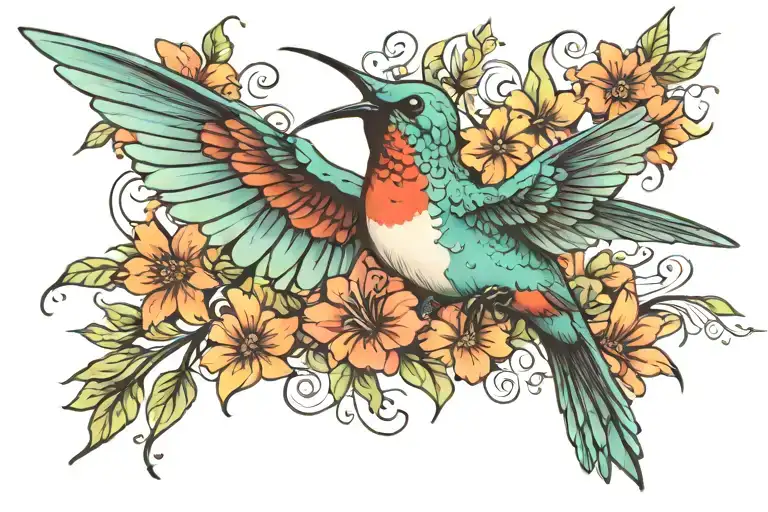 humming bird  tattoo design idea