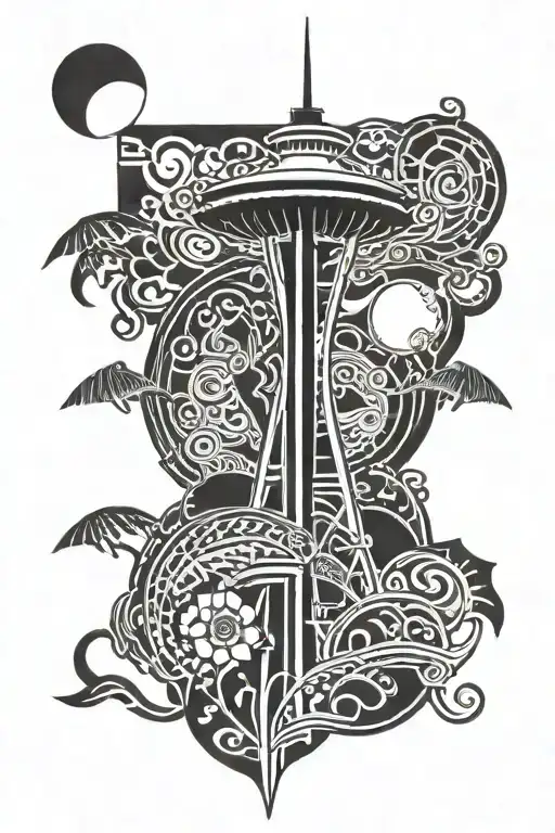Polynesian Tribal with Seattle Space Needle incorporated tattoo design idea