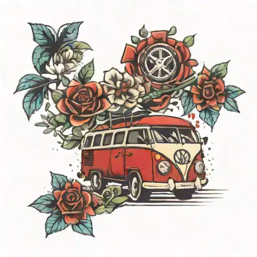 red vw bus  tattoo design idea