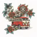 red vw bus  tattoo design idea