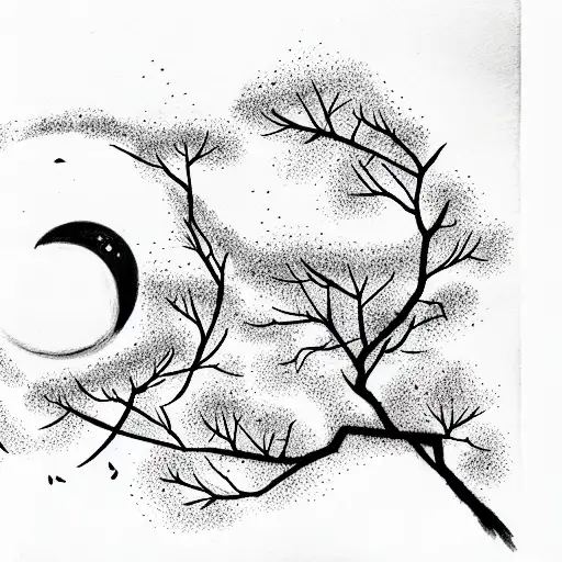 Quarter moon with cherry blossoms tattoo design idea