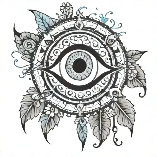 evil eye surrounded with travel destinations marked and blessed being a child of God   tattoo design idea