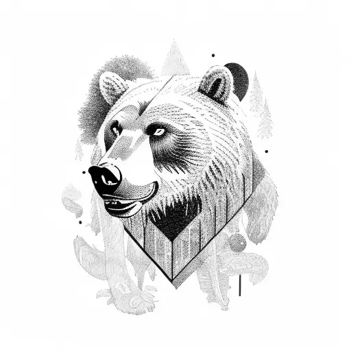 Bear and wolf with jungle background tattoo design idea