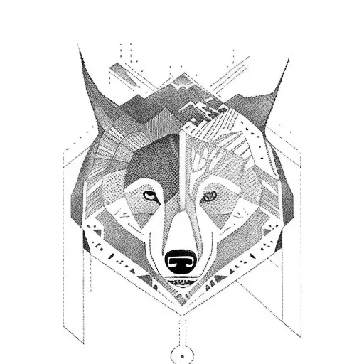 Bear and wolf with jungle background tattoo design idea