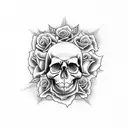rose in fire with skull  tattoo design idea
