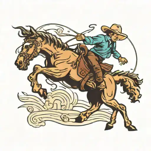 A cowboy riding a bucking bronco at a rodeo   tattoo design idea