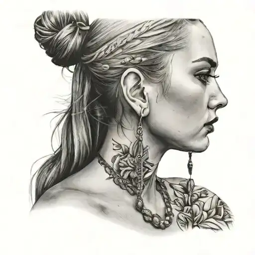 women with earrings tattoo design idea