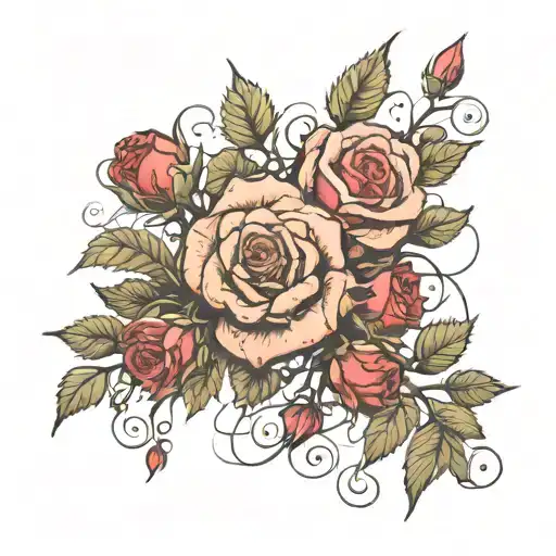 Thorny Rose bush wrapped around words Unrequited Love tattoo design idea